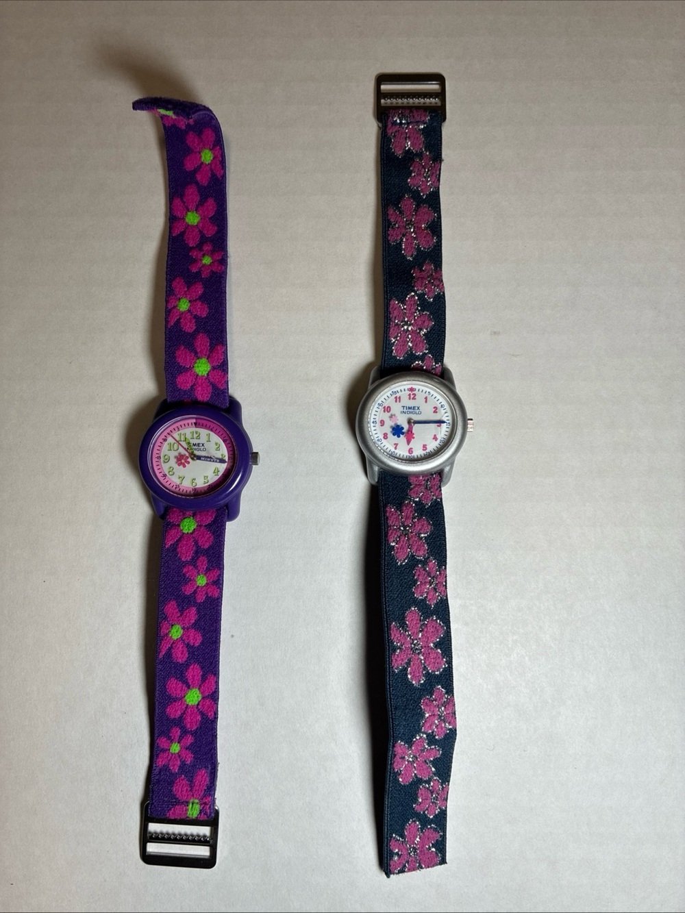 Timex Kids Twin Pack Floral Fabric Watches - Purple & Navy Straps